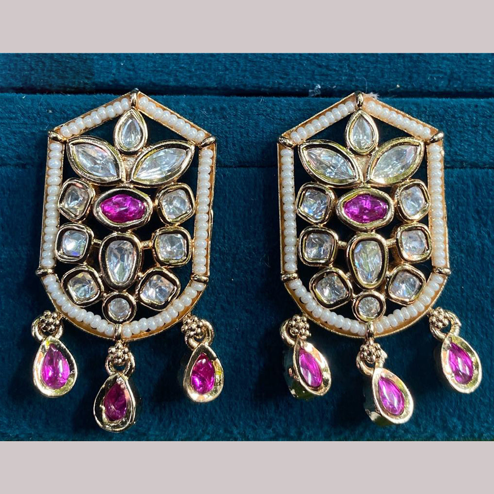Amoliya Jewels Gold Plated Polki Kundan Stone Dangler Earrings