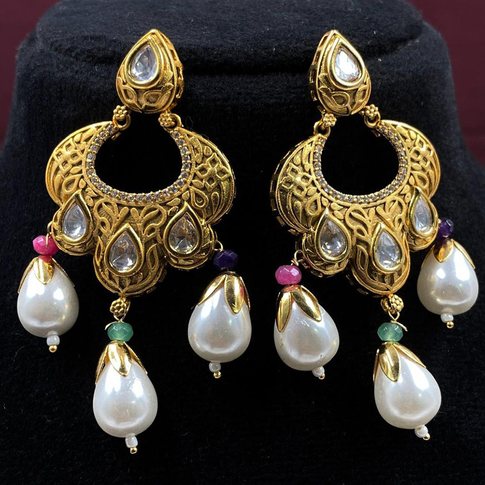Amoliya Jewels Gold Plated Crystal Stone And Pearls Dangler Earrings