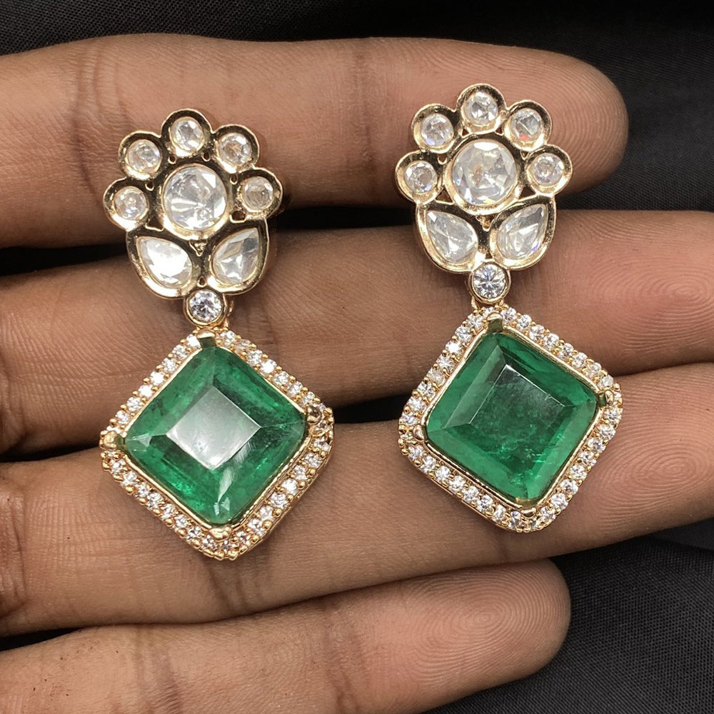 Amoliya Jewels Gold Plated Polki Kundan Stone Dangler Earrings