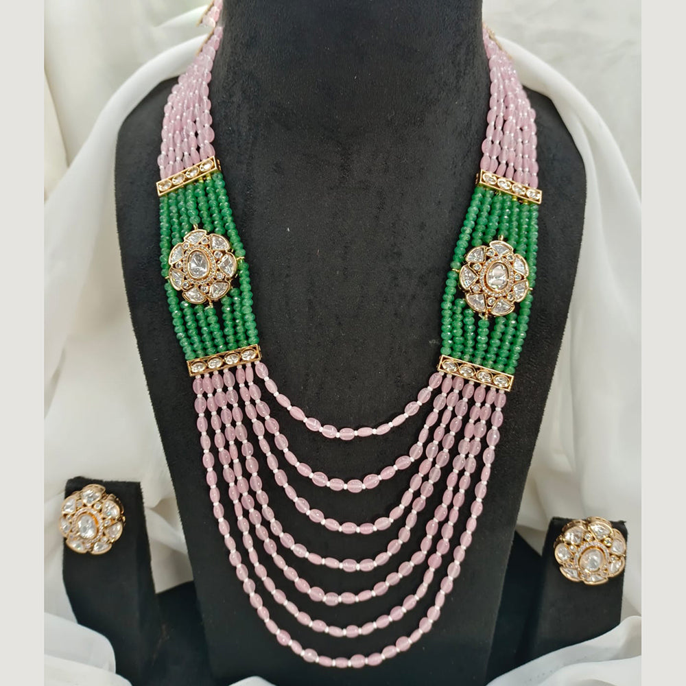 Amoliya Jewels Gold Plated Polki Kundan Stone And Pearls Long Necklace Set