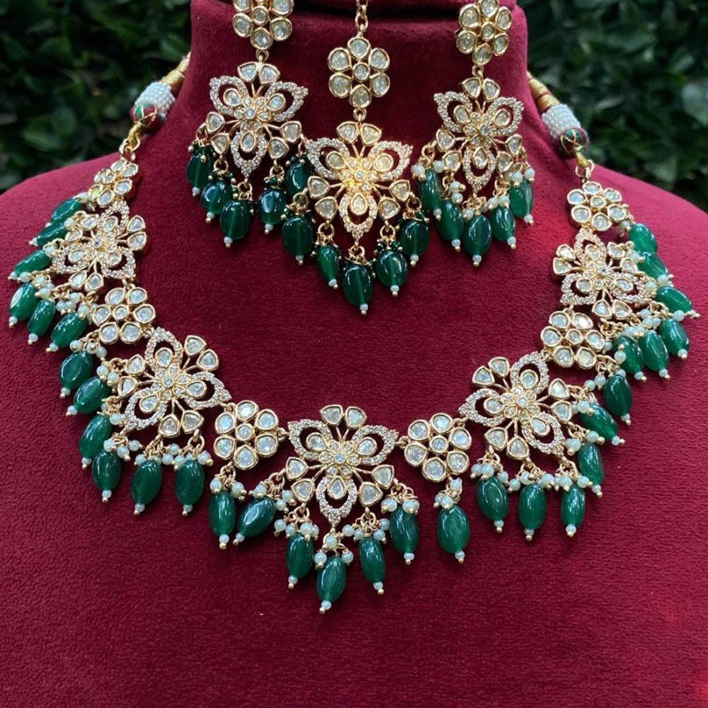 Amoliya Jewels Gold Plated Polki Kundan And Beads Necklace Set
