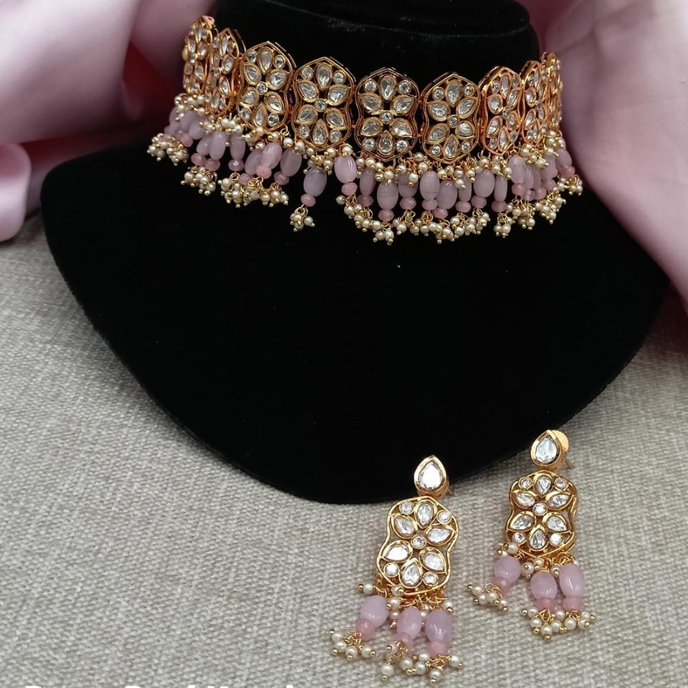 Amoliya Jewels Gold Plated Polki Kundan And Beads Choker Necklace Set