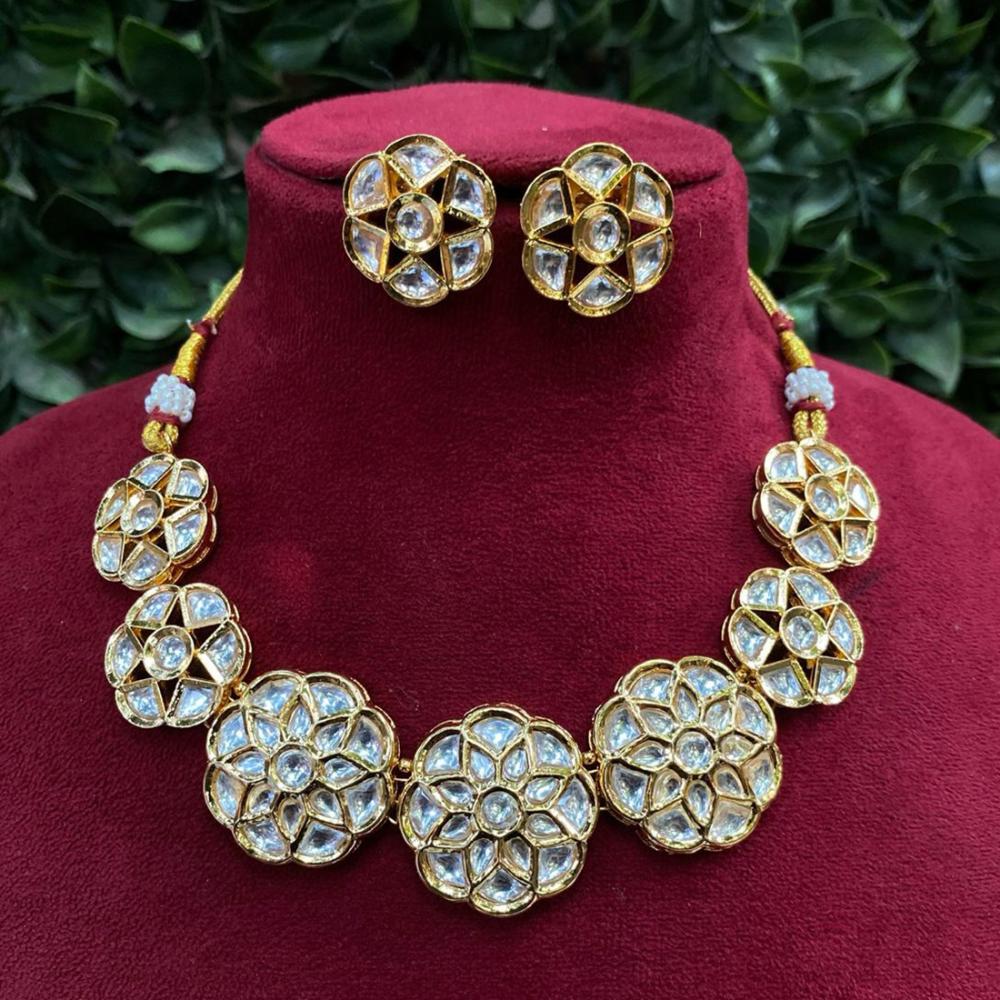 Amoliya Jewels Gold Plated Polki Kundan Necklace Set