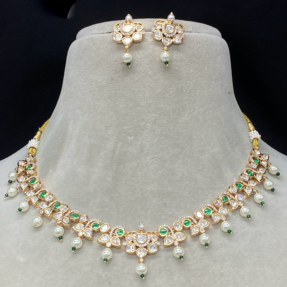 Amoliya Jewels Gold Plated Polki Kundan Necklace Set