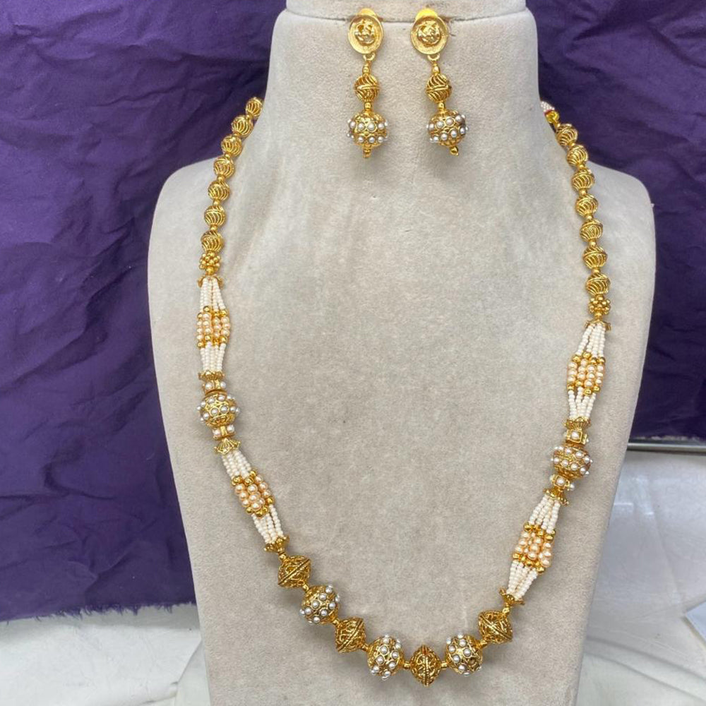 Amoliya Jewels Gold Plated Pota Stone And Pearls Necklace Set