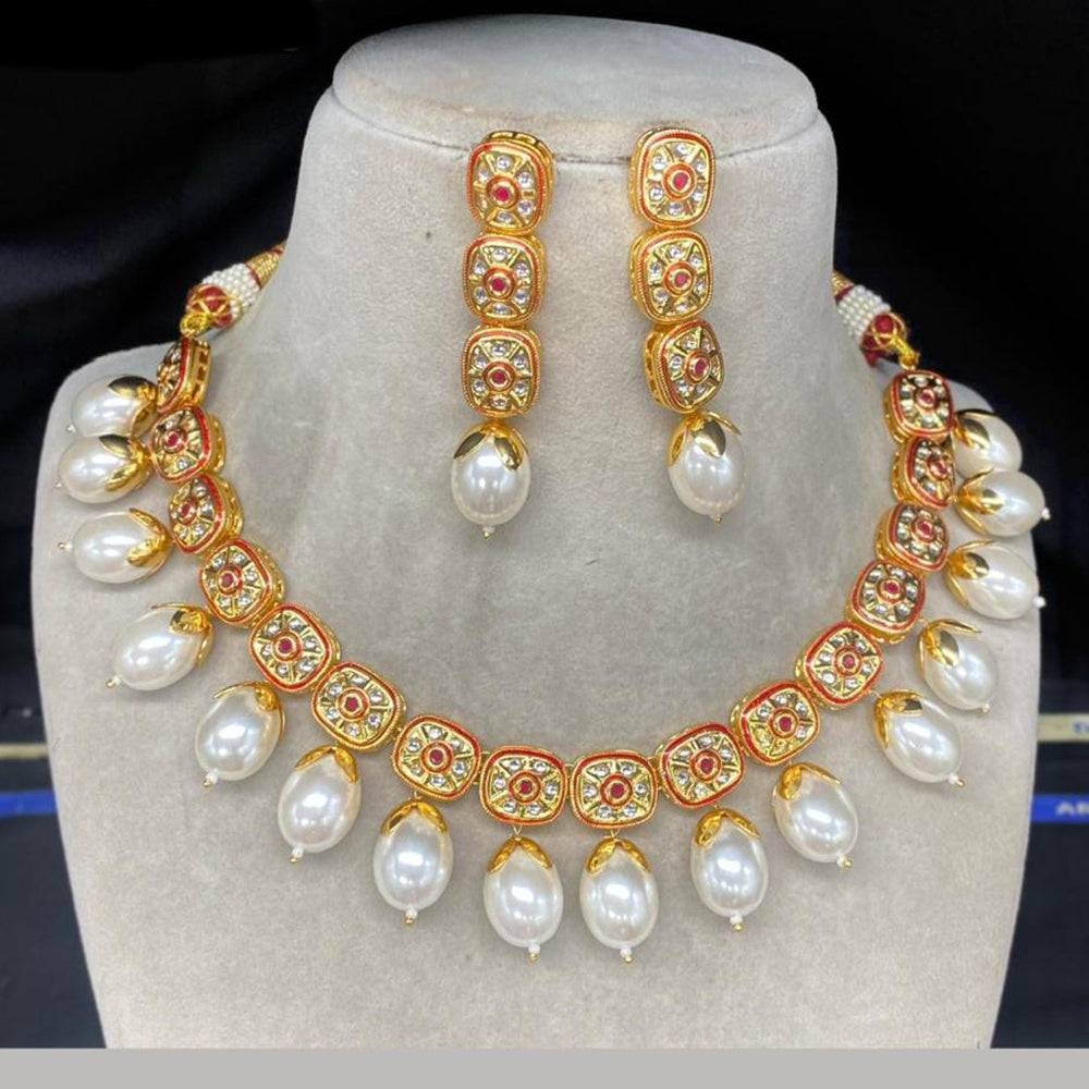 Amoliya Jewels Gold Plated Kundan Stone And Pearls Necklace Set