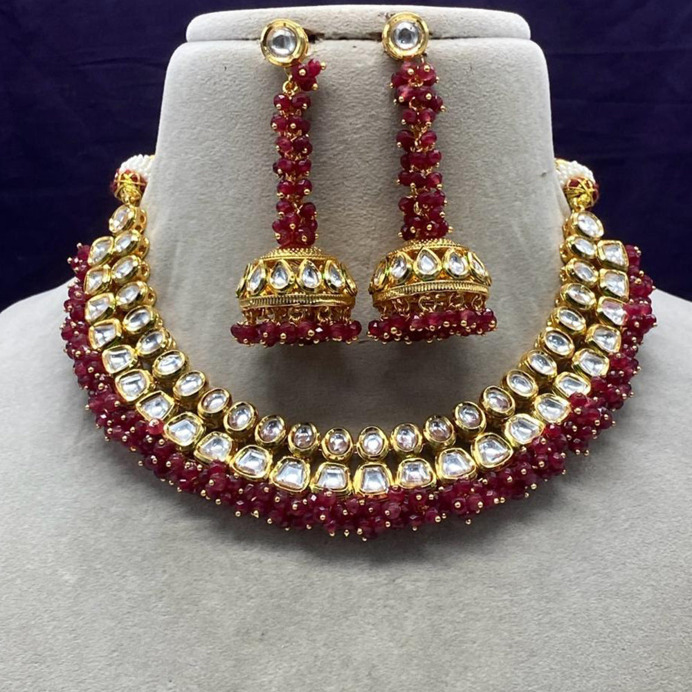 Amoliya Jewels Gold Plated Kundan Stone And Beads Necklace Set