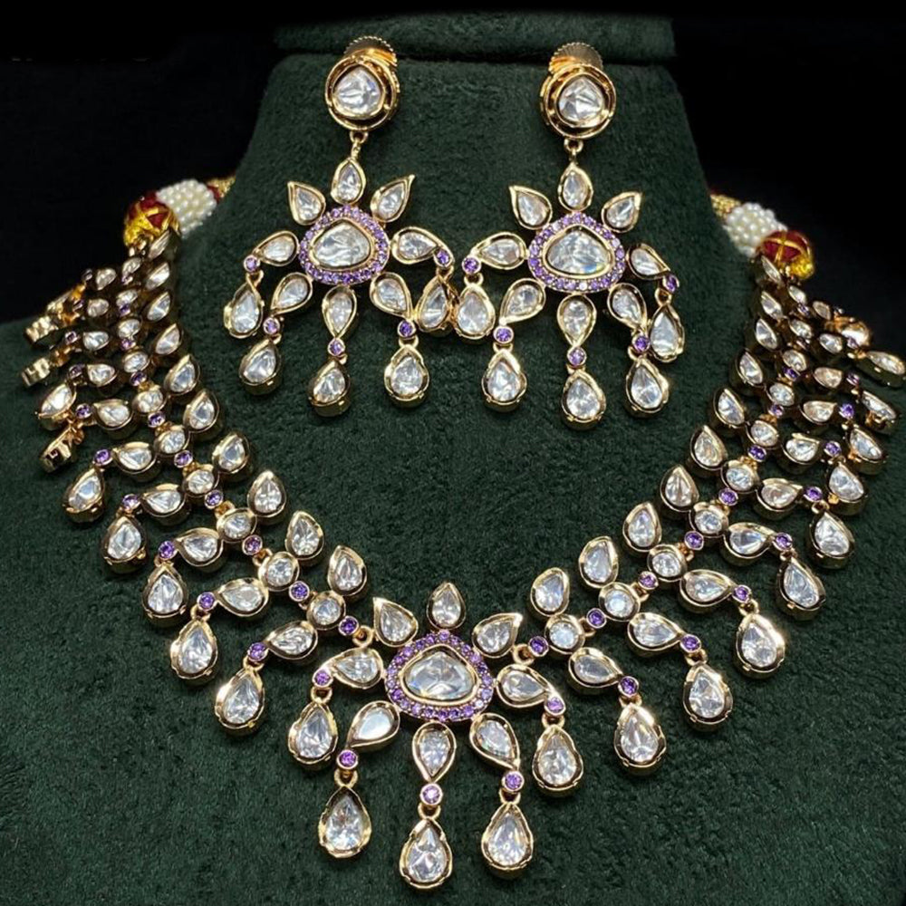 Amoliya Jewels Gold Plated Polki Kundan Necklace Set