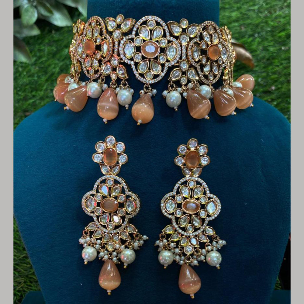 Amoliya Jewels Gold Plated Polki Kundan And Pearls Choker Necklace Set