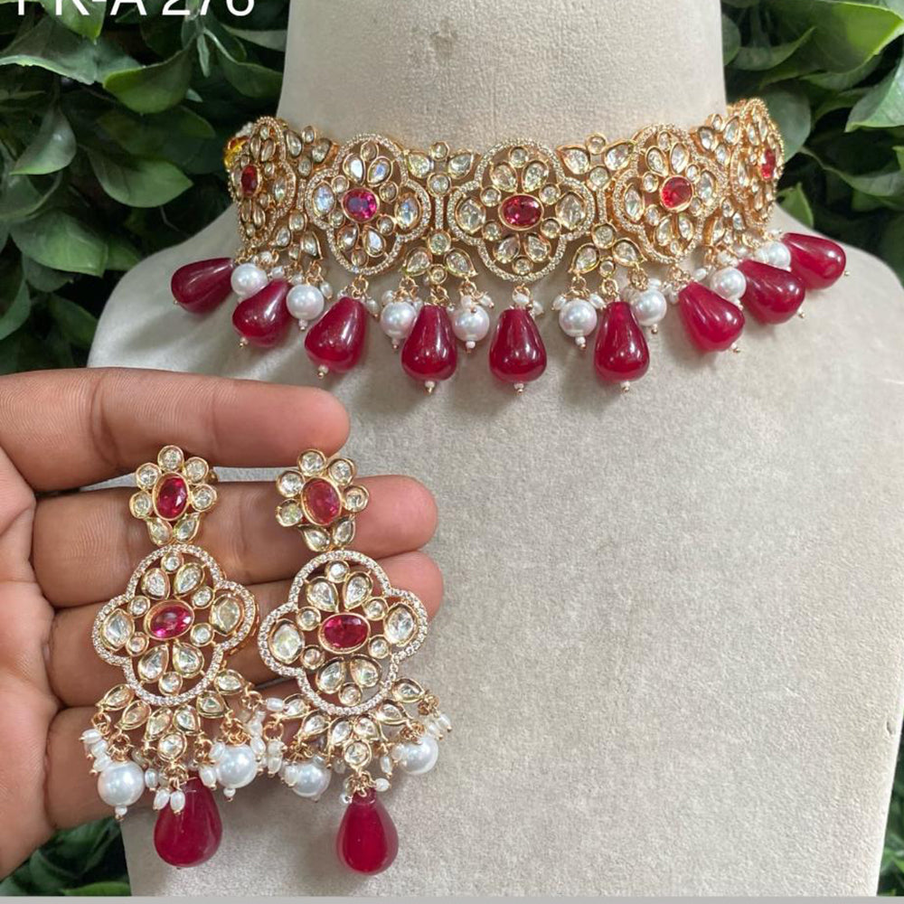 Amoliya Jewels Gold Plated Polki Kundan And Pearls Choker Necklace Set