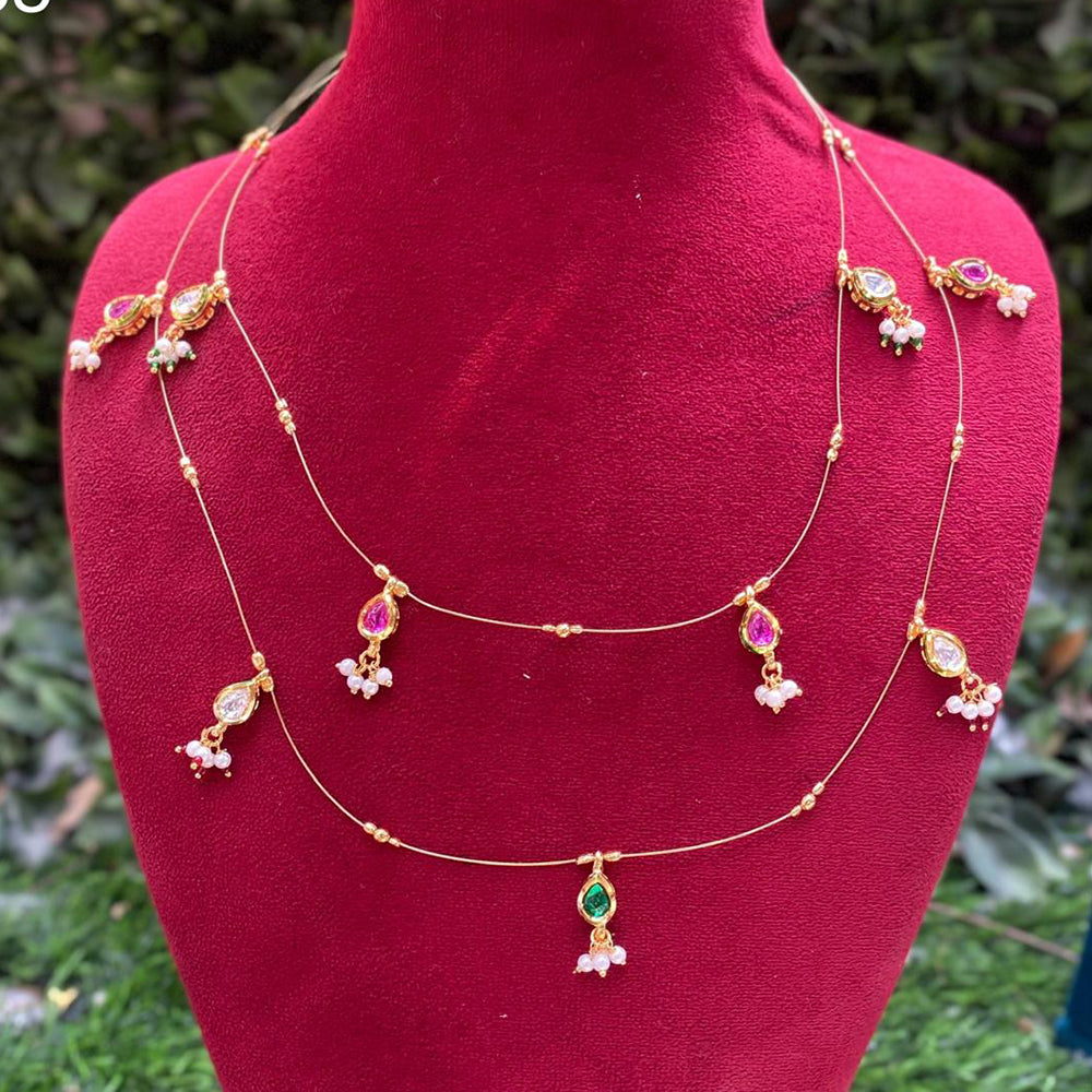 Amoliya Jewels Gold Plated Pota Stone And Pearl Necklace