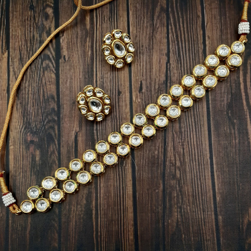 Amoliya Jewels Gold Plated Polki Kundan Stone And Pearl Choker Necklace Set