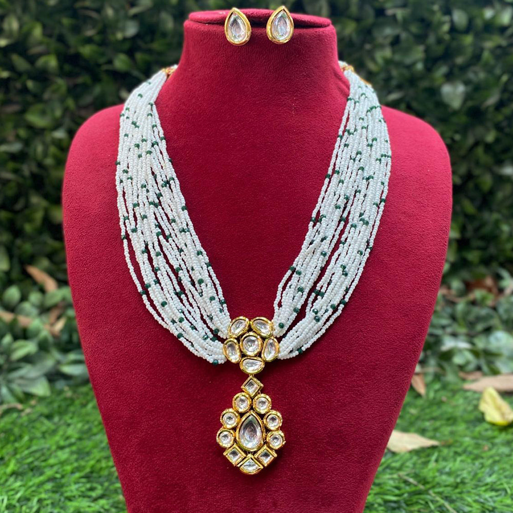 Amoliya Jewels Gold Plated Kundan Stone And Pearl Long Necklace Set