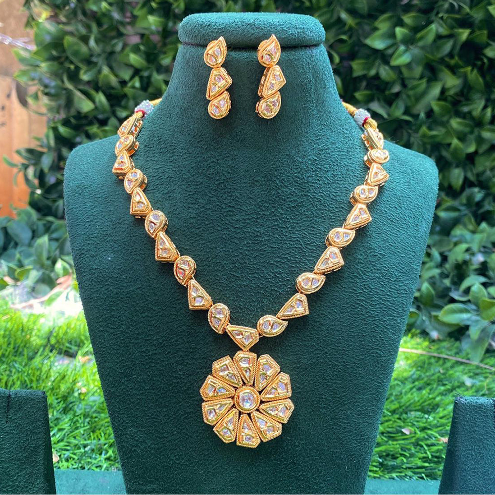 Amoliya Jewels Gold Plated Polki Kundan Stone Necklace Set