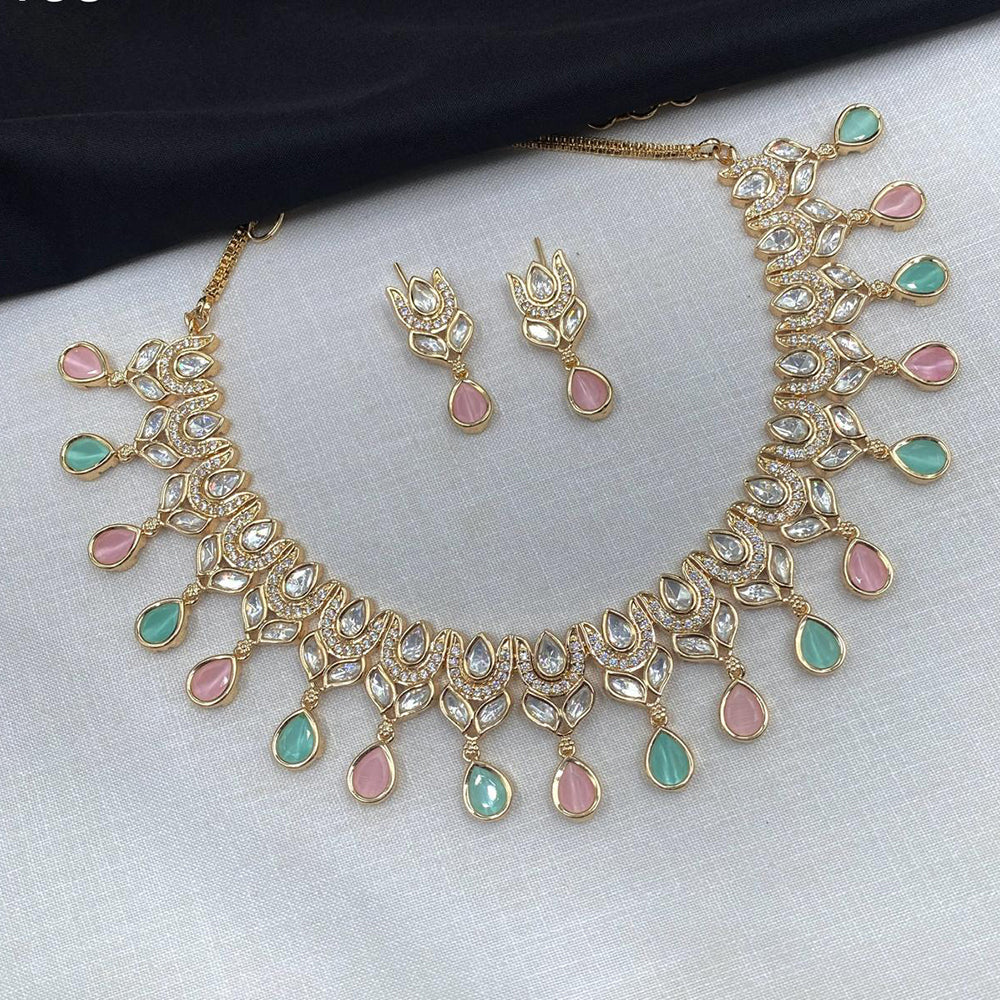 Amoliya Jewels Gold Plated Polki Kundan Stone Necklace Set