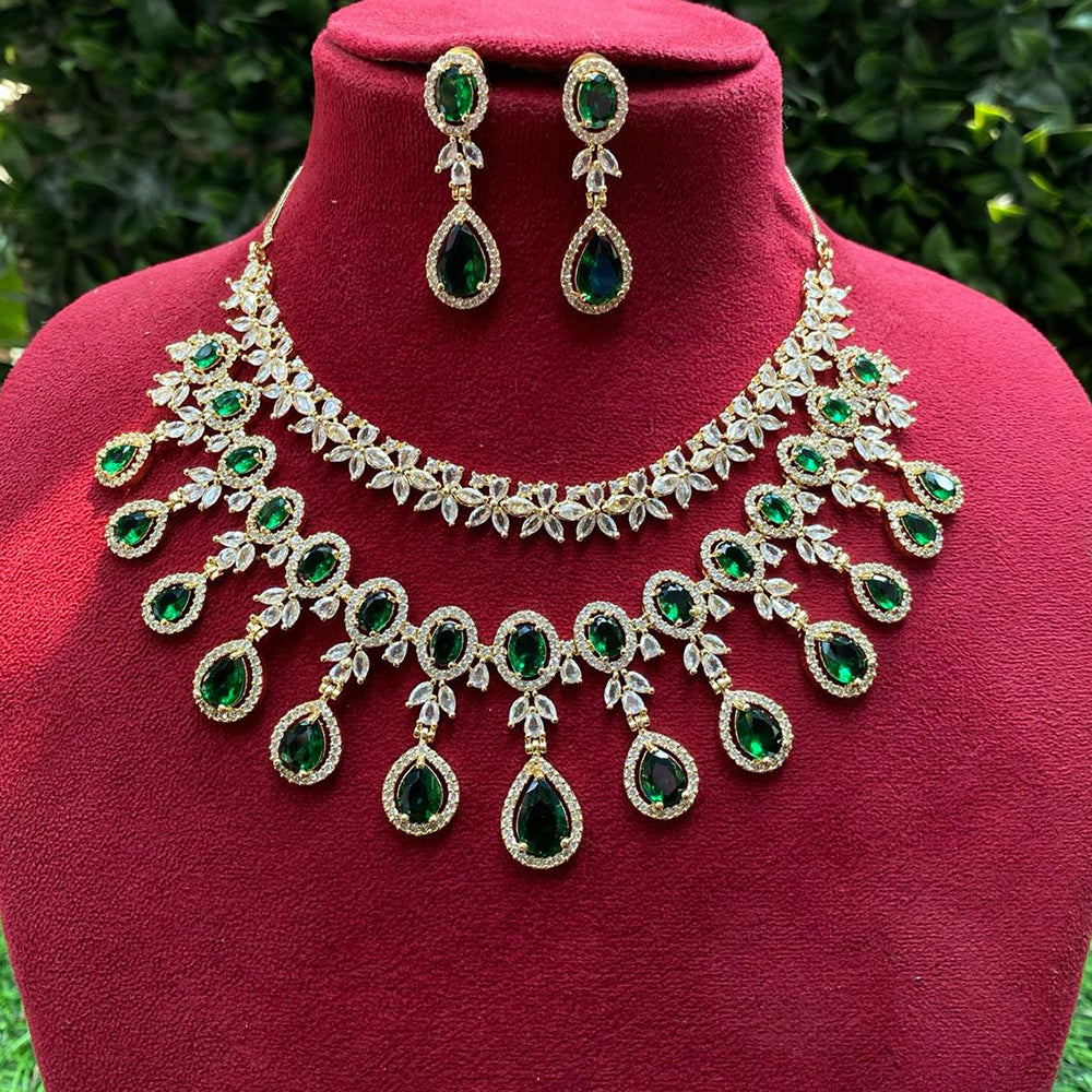 Amoliya Jewels Gold Plated American Diamond Necklace Set