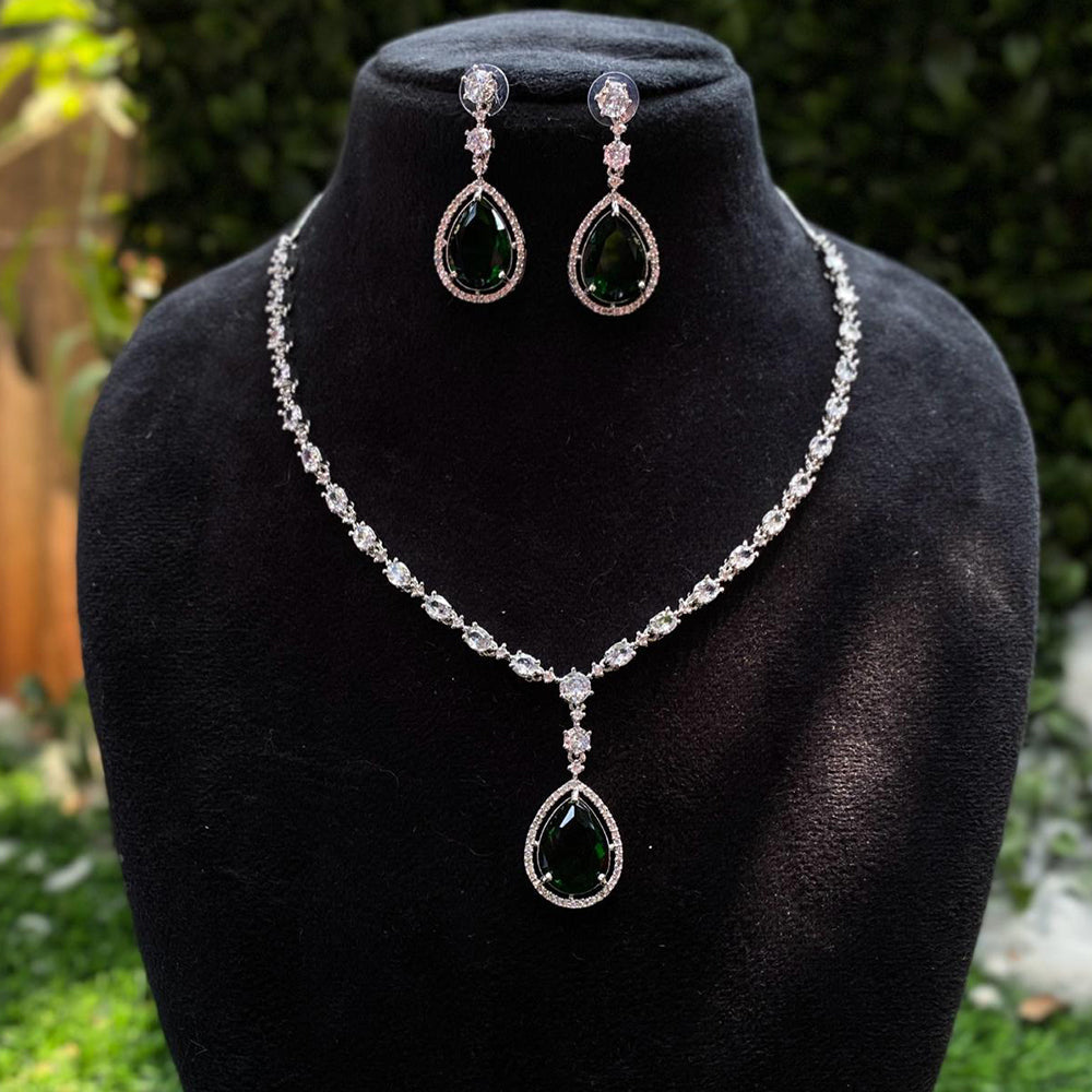 Amoliya Jewels Silver Plated American Diamond Necklace Set