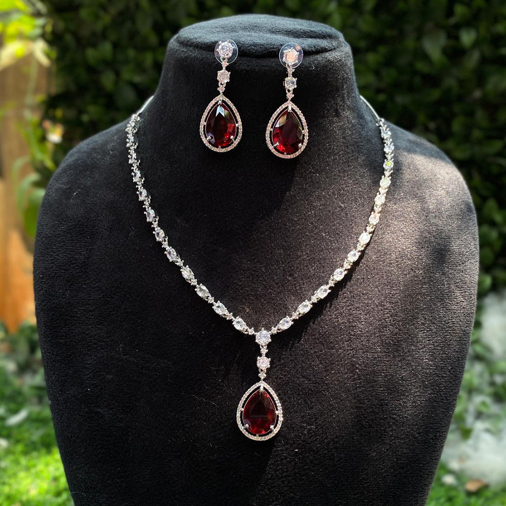 Amoliya Jewels Silver Plated American Diamond Necklace Set