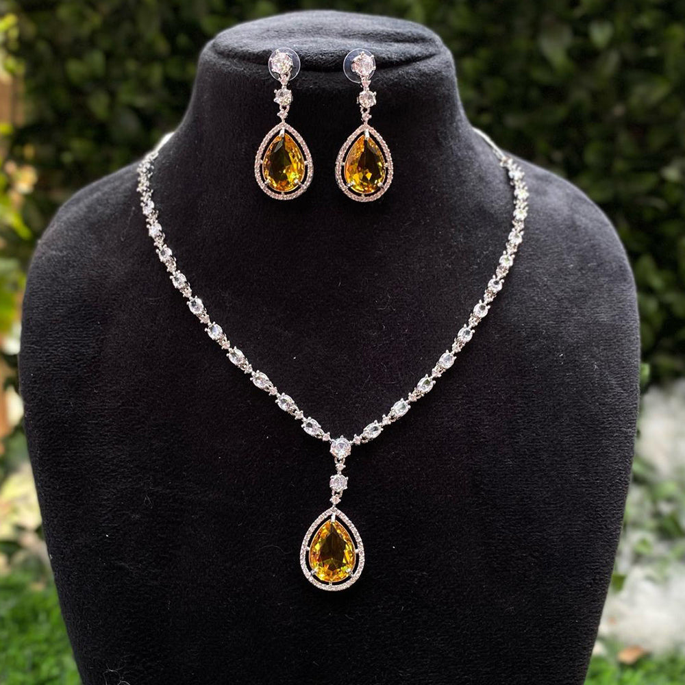 Amoliya Jewels Silver Plated American Diamond Necklace Set