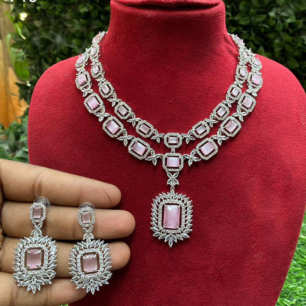 Amoliya Jewels Silver Plated American Diamond Necklace Set