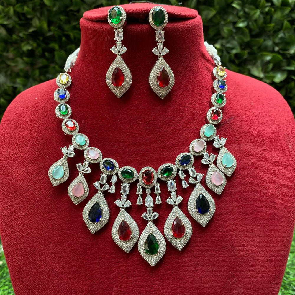 Amoliya Jewels Silver Plated American Diamond Necklace Set