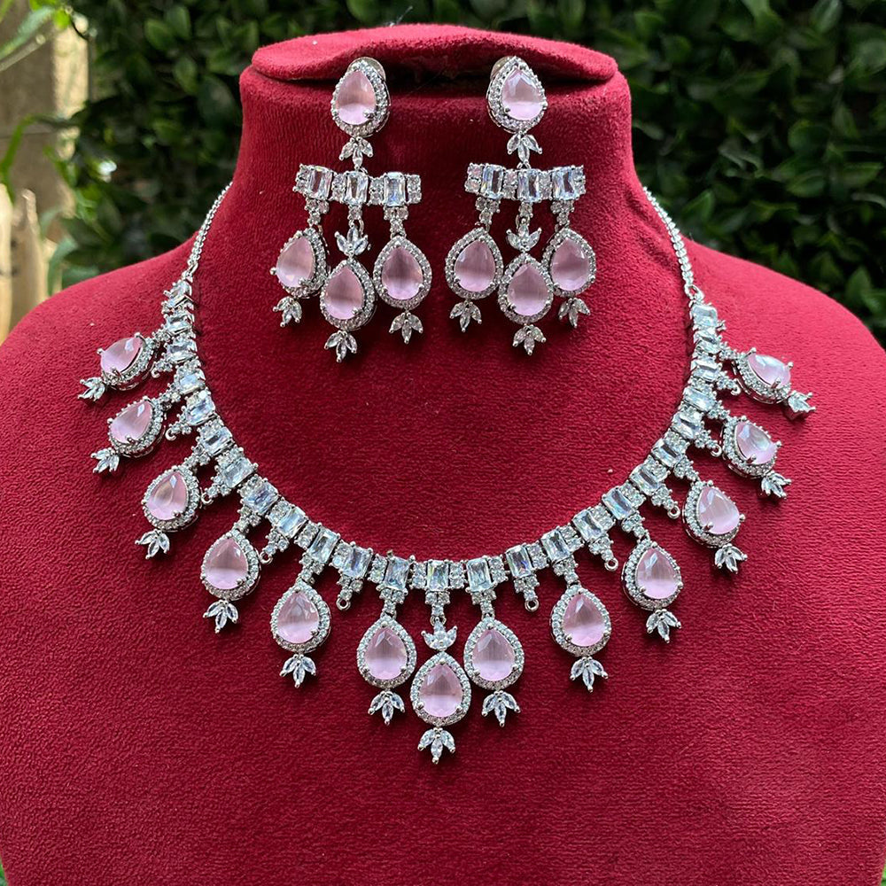 Amoliya Jewels Silver Plated American Diamond Necklace Set