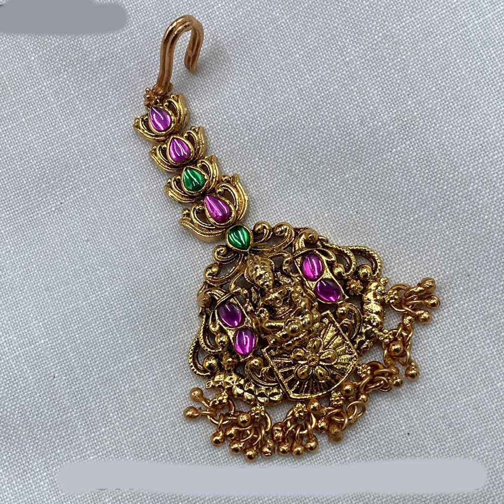Amoliya Jewels Gold Plated Kundan Temple Maangtikka