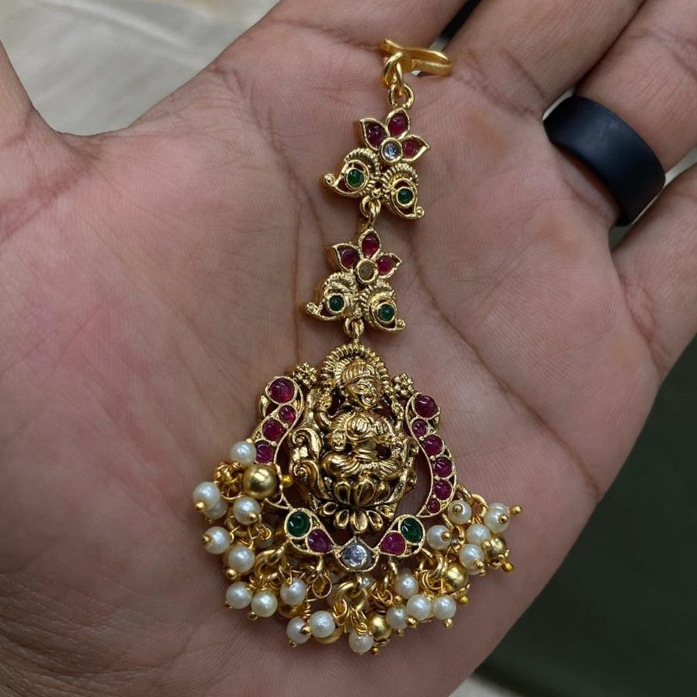 Amoliya Jewels Gold Plated Kundan Temple Maangtikka