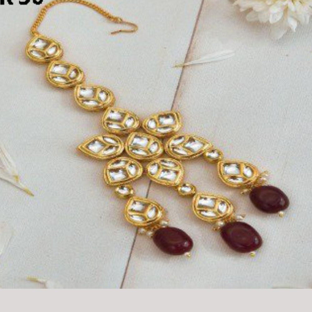 Amoliya Jewels Gold Plated Kundan Stone And Beads Maangtikka