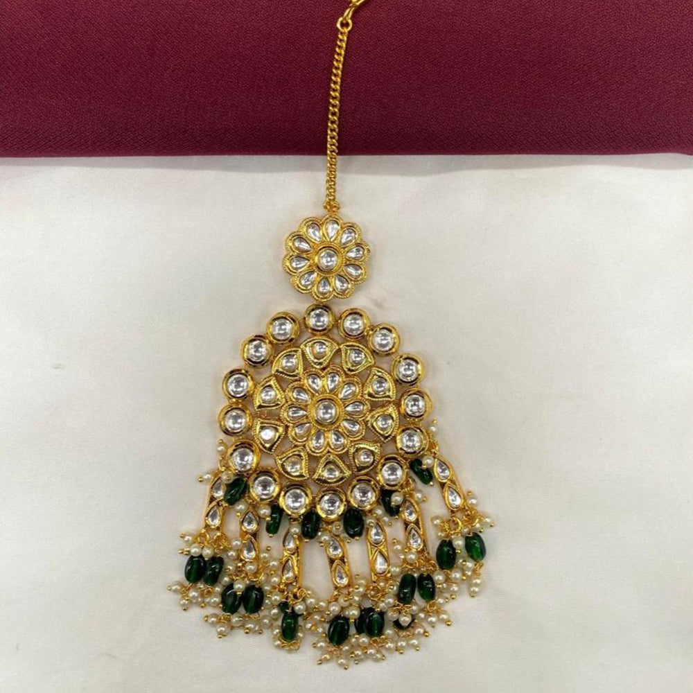 Amoliya Jewels Gold Plated Kundan Stone And Beads Maangtikka