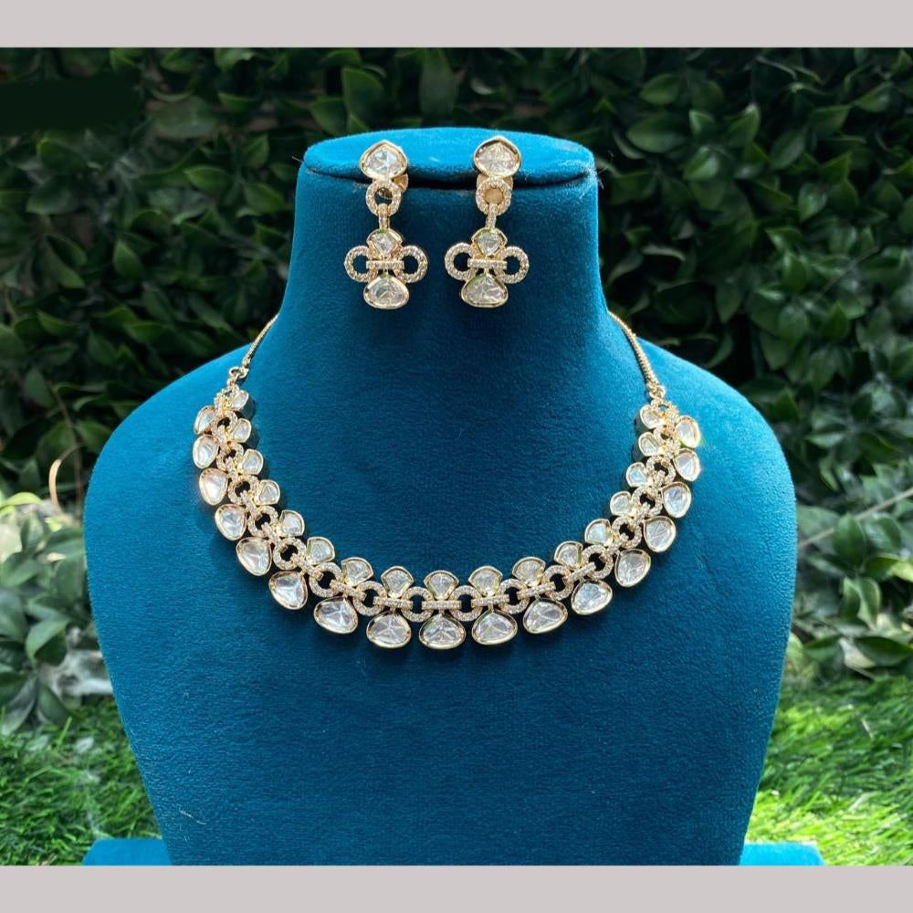 Amoliya Jewels Gold Plated Polki Kundan Stone Necklace Set