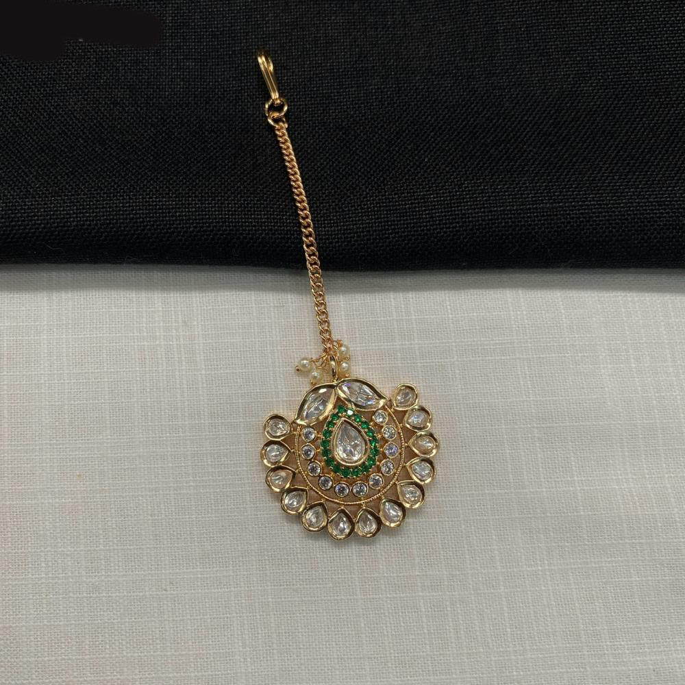Amoliya Jewels Gold Plated Polki Kundan Stone Maangtikka