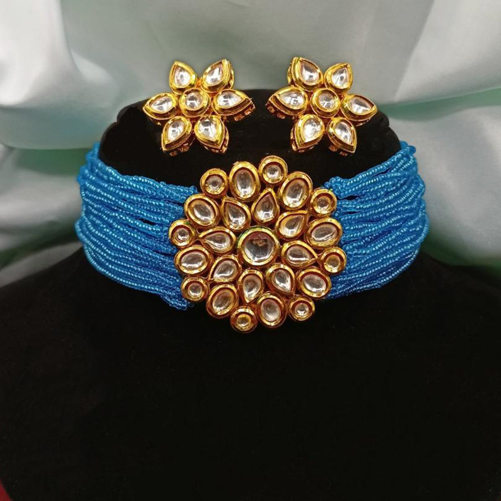 Amoliya Jewels Gold Plated Kundan Stone And Beads Choker Necklace Set