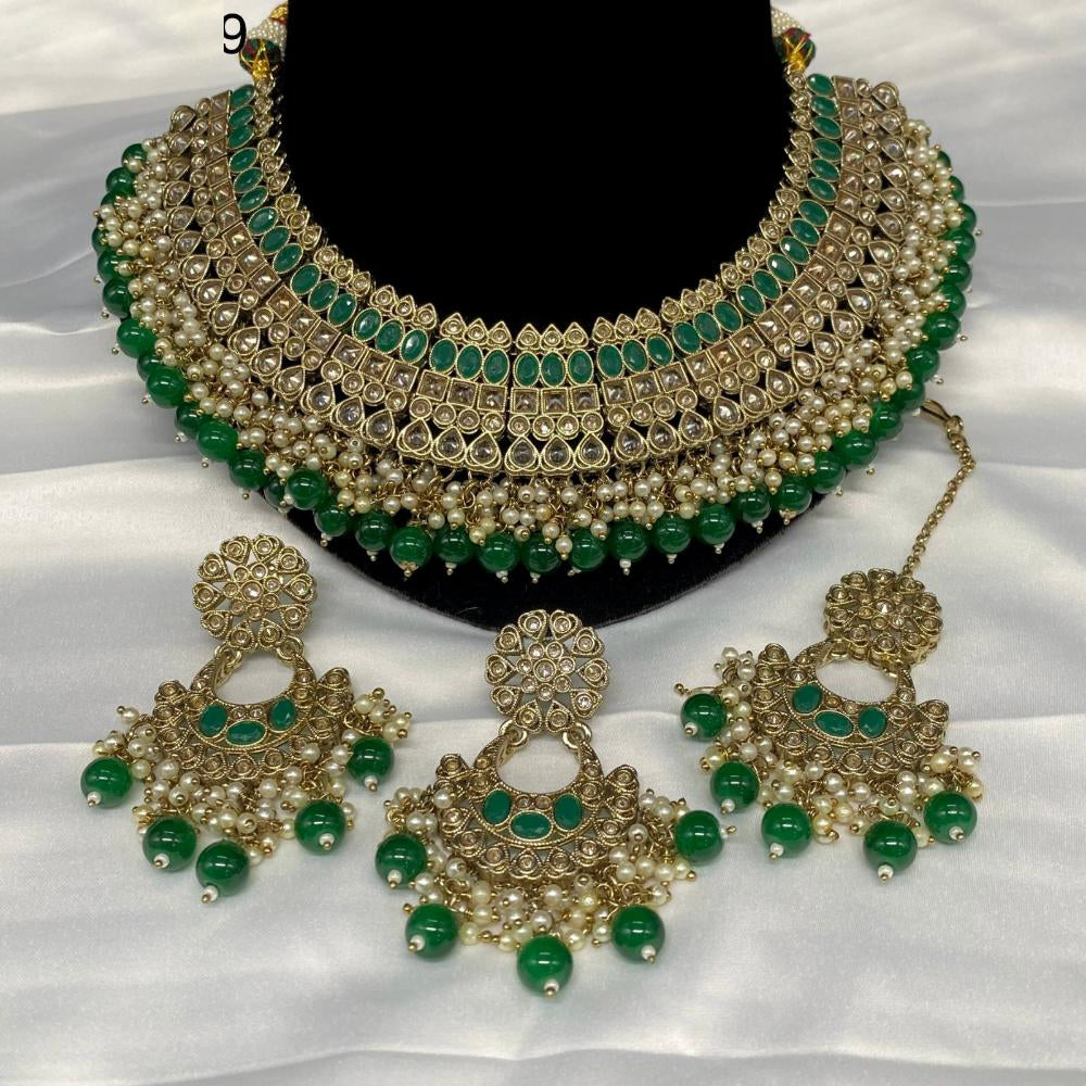 Amoliya Jewels Gold Plated Crystal Stone And Beads Necklace Set