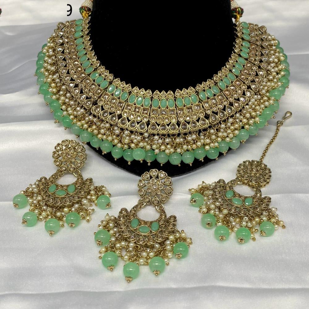 Amoliya Jewels Gold Plated Crystal Stone And Beads Necklace Set