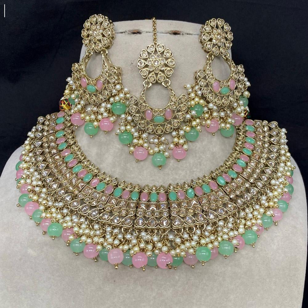 Amoliya Jewels Gold Plated Crystal Stone And Beads Necklace Set