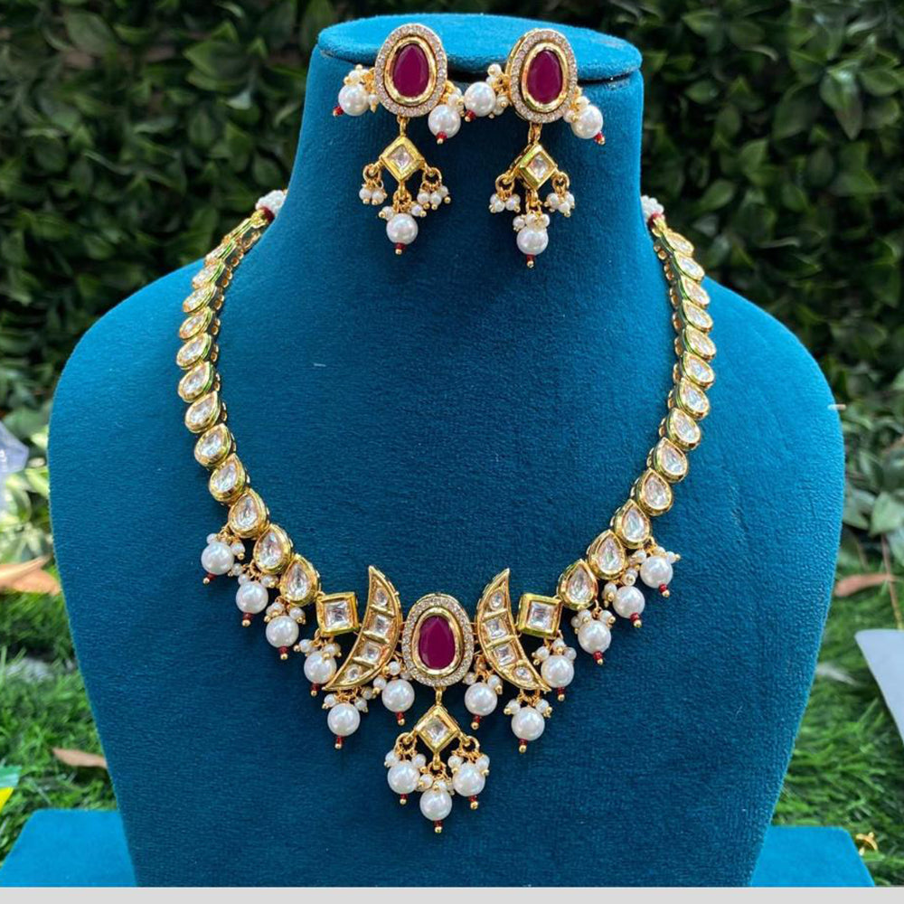 Amoliya Jewels Gold Plated  Kundan Stone And Pearls Necklace Set
