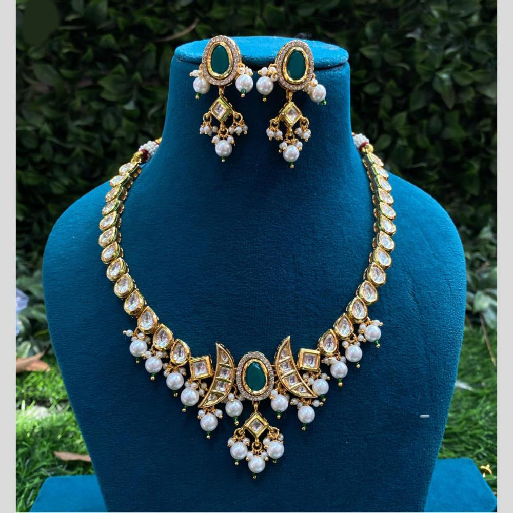 Amoliya Jewels Gold Plated  Kundan Stone And Pearls Necklace Set