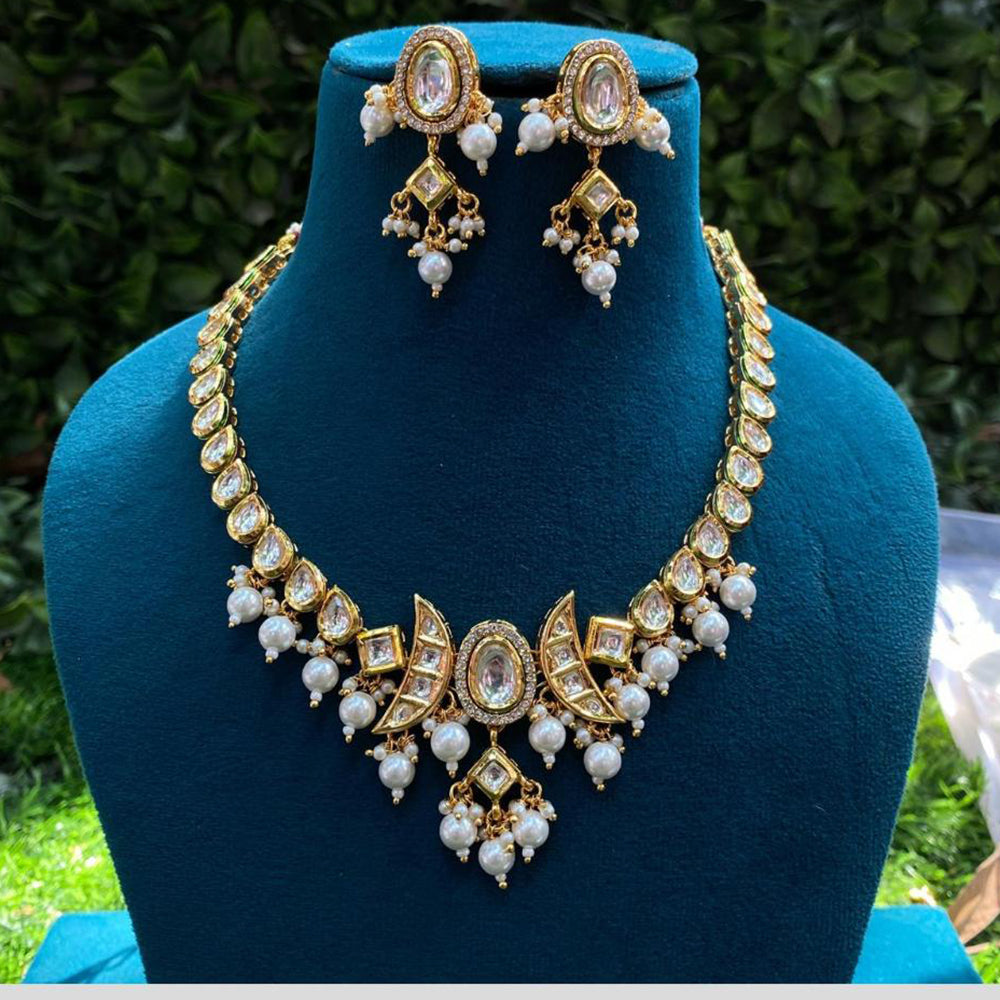 Amoliya Jewels Gold Plated  Kundan Stone And Pearls Necklace Set