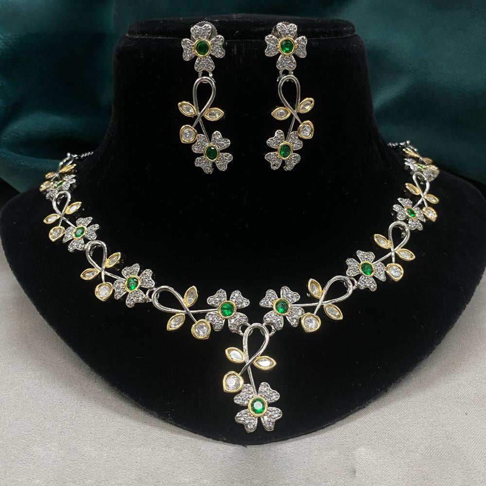 Amoliya Jewels 2 Tone Plated Austrain Stone Necklace Set