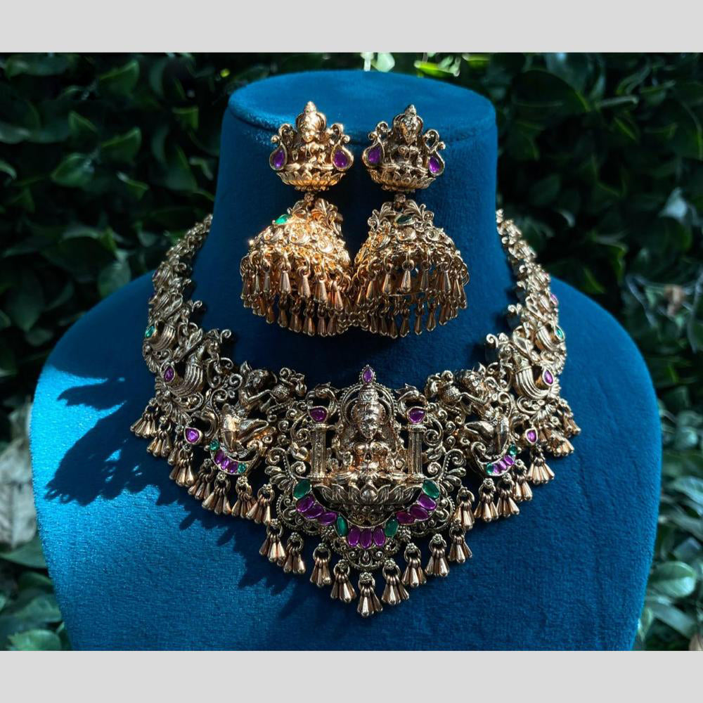 Amoliya Jewels Gold Plated Pota Stone Temple Necklace Set