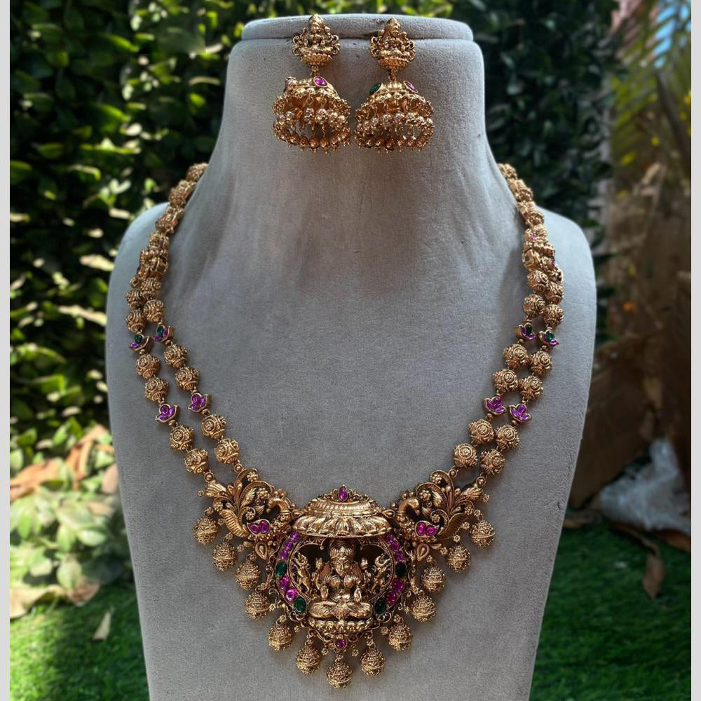Amoliya Jewels Gold Plated Pota Stone Temple Necklace Set