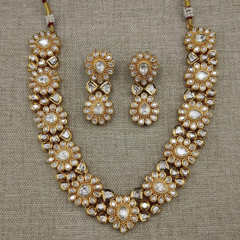 Amoliya Jewels Gold Plated Polki Kundan Necklace Set