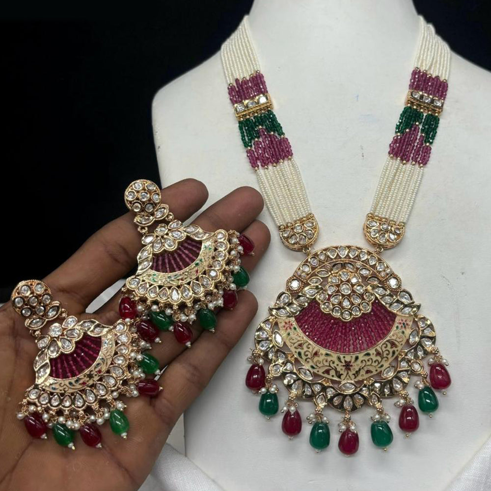 Amoliya Jewels Gold Plated Polki Kundan And Beads Meenakari Necklace Set