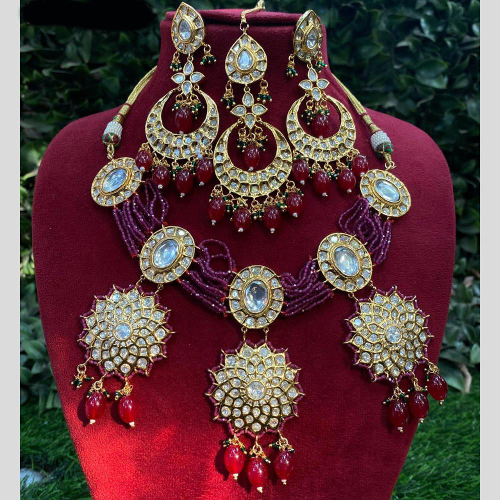 Amoliya Jewels Gold Plated Polki Kundan And Beads Necklace Set