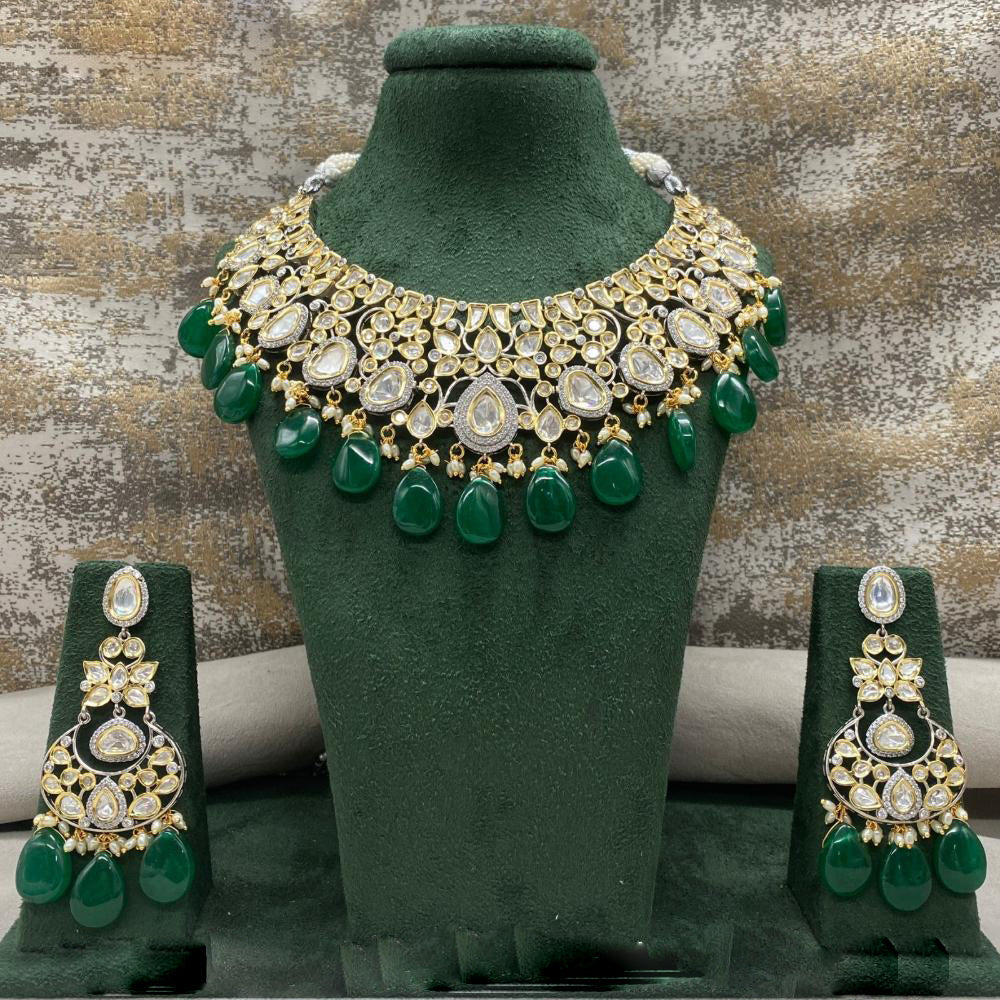 Amoliya Jewels 2 Tone Plated Poki Kundan And Beads Necklace Set