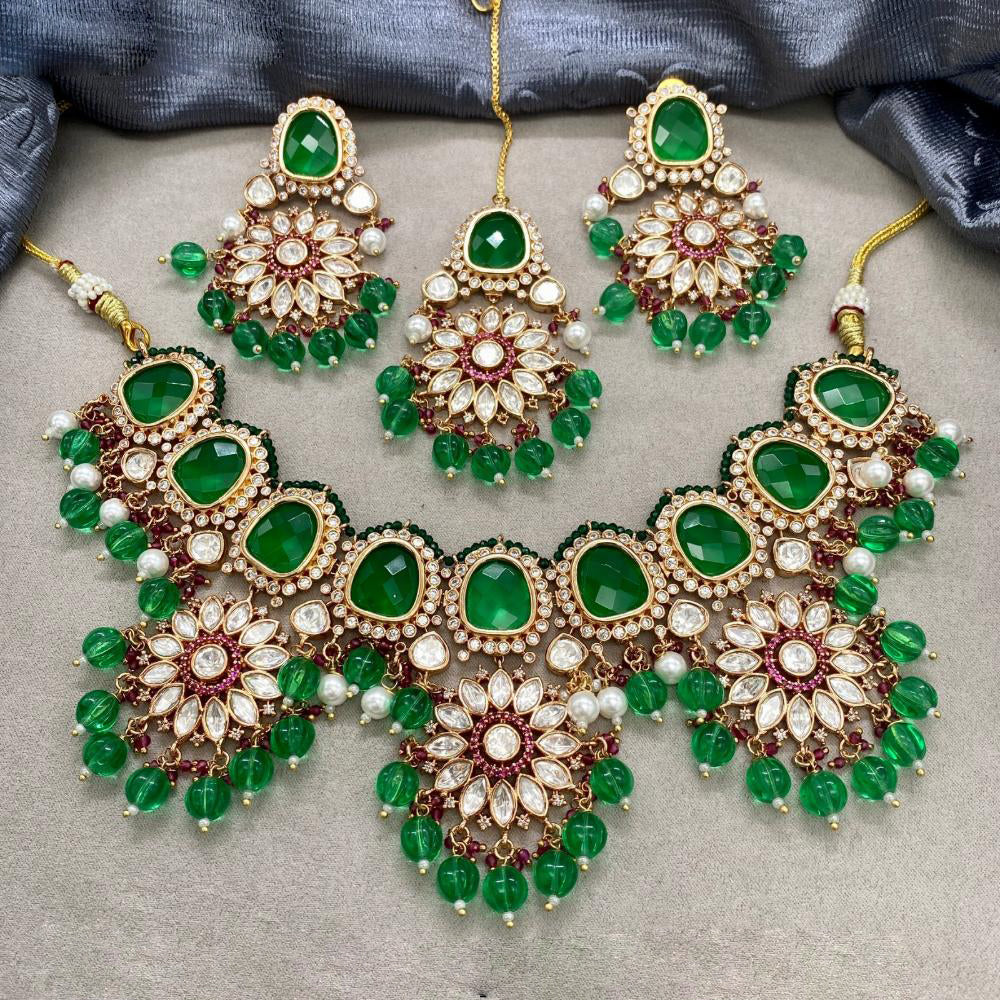 Amoliya Jewels Gold Plated Polki Kundan And Beads Necklace Set