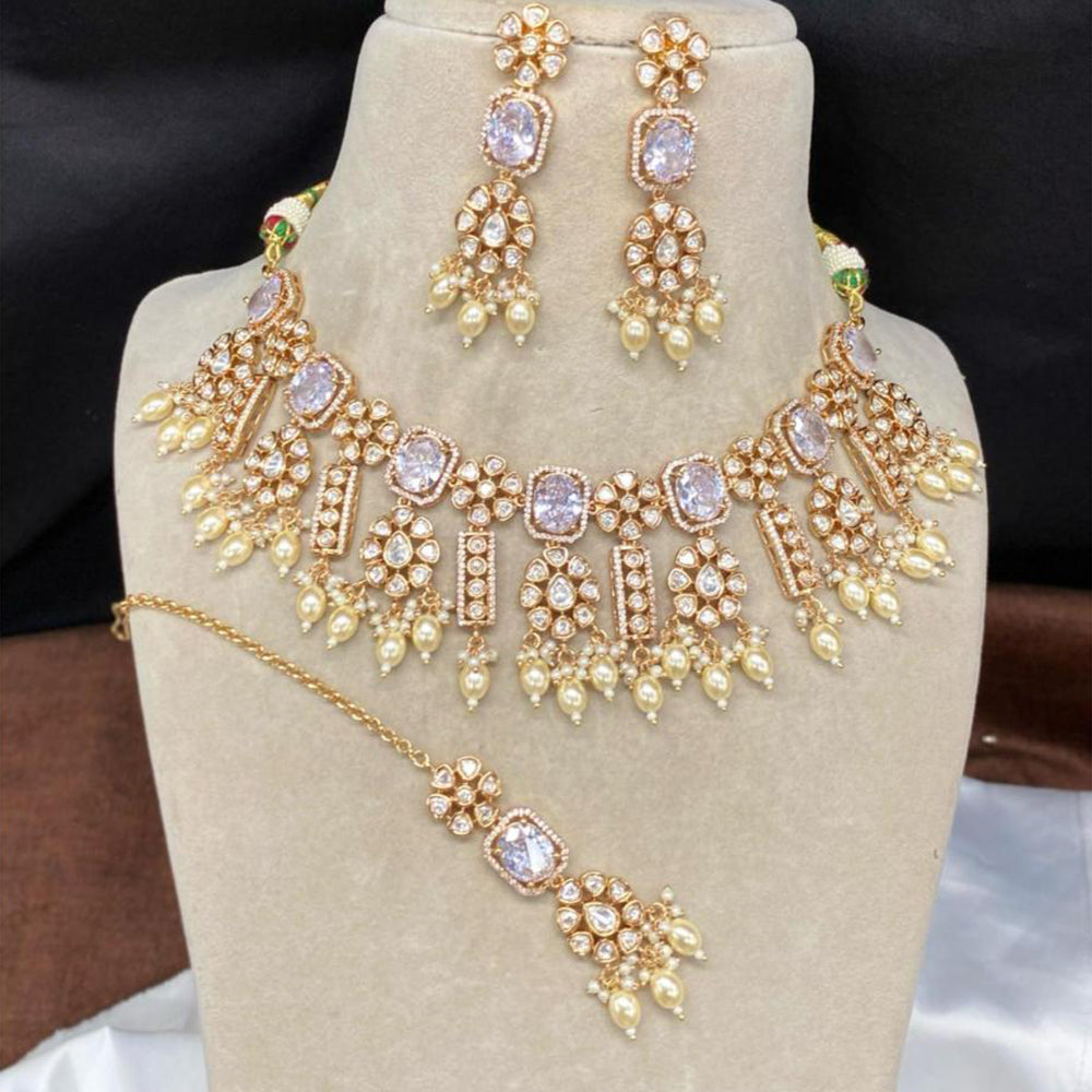 Amoliya Jewels Gold Plated Poki Kundan And Beads Necklace Set