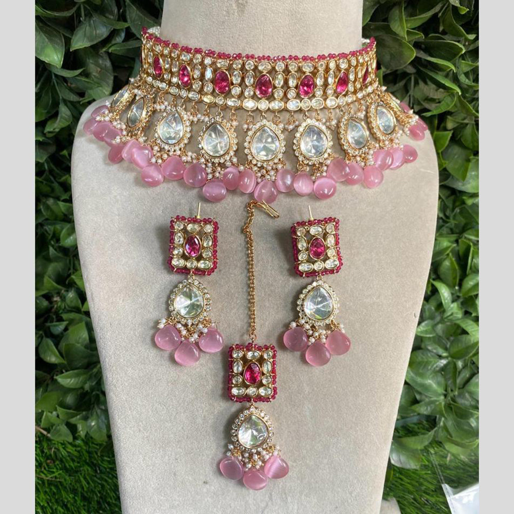 Amoliya Jewels Gold Plated Polki Kundan And Beads Choker Necklace Set