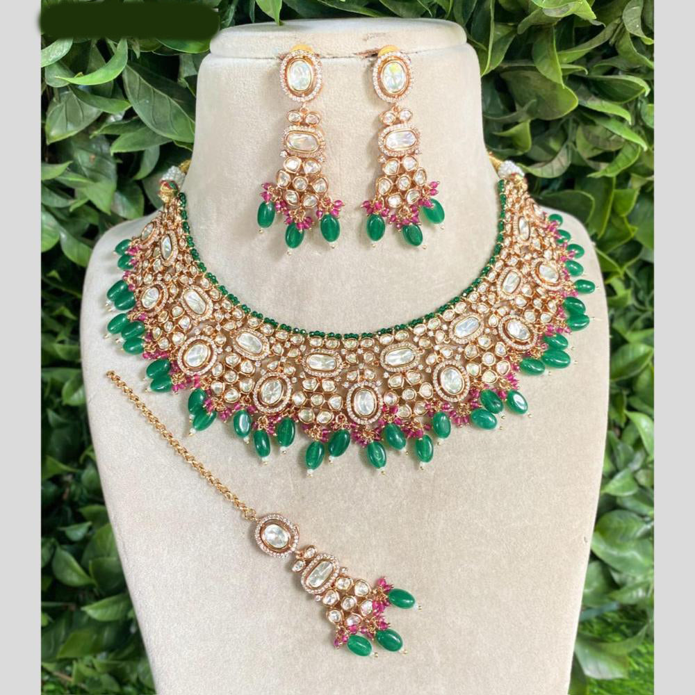 Amoliya Jewels Gold Plated Poki Kundan And Beads Necklace Set